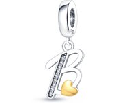 100% 925 Silver Small Pendant With Gold Lucky 26 Letters A-Z Design Charms Beads Fit 3mm Bracelets DIY Fine Jewelry Making