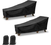 2Pack Outdoor Sunbed Covers for patio Chaise Lounge Cover with Storage Bag, Windproof Anti-UV (Black,210x75x80,40cm)