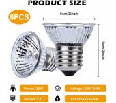 Lámpara de Calor Tortuga, Paquete de 6, E27, 25W, Regulable, 220V, UVA, UVB, Terrario, Bombilla Calefacción, para Reptiles, Lagartos, Tortugas, Serpientes