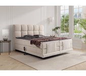Vente-unique - Conjunto completo boxspring con cabecero + somieres eléctricos de relajación + colchón + topper - 2 x 90 x 200 cm - Tela de felpa - Beige - OMILA de PALACIO