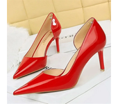 Women Party 7.5cm 10.5cm High Heels Office Patent Leather Pumps Lady Stiletto Low Heels Scarpins Cutout Elegant Orange Red Shoes