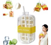 Cubitera, máquina de hielo 2 en 1, bandeja para cubitos de hielo y botella de agua con tapa y recipiente, bandeja de cubitos de hielo fácil de abrir, bandeja para palitos de hielo, almacenamiento de hielo para whisky, cócteles, té y café (L)