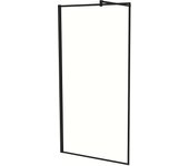AICA Walkin Mampara Panel de ducha borde de serigrafía negra Vidrio Antical 8mm con Barra 140cm Perfil Negro Mate (68-70)x200cm