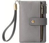 Billetera Corta Clásica De Color Sólido Vintage, Monedero Minimalista De Mano, Bolso De Tarjetas De Moda Con Muñequera