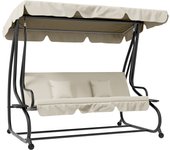 Outsunny Balancín de Jardín Exterior de 3 Plazas Columpio de Jardín Exterior Convertible en Cama con Toldo Ajustable Soportes Laterales y 2 Almohadas Carga 340 kg 200x120x164 cm