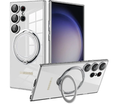 Plating Magnetic Ring Holder Clear Case for Samsung Galaxy S25 Ultra S 24 23 22 21 20 Ultra Plus FE 5G Shockproof Protect Cover