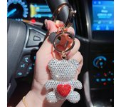 Ceramic mud full diamond love teddy bear keychain metal large circular ring cute doll cartoon keychain girl small gift