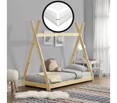 Cama para niños Onejda con colchón Pino natural y 80 x 160 cm [en.casa] [neu.haus]