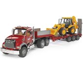 Bruder Mack y Caterpillar Camión de Juguete con Retroexcavadora - Realista Cabina Conductor