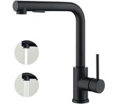 Mezclador de cocina con ducha extraíble, Monomando, rotación de 360°, 2 modos de ducha Grifo para fregadero de cocina - Negro