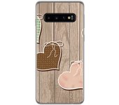Tumundosmartphone FUNDA de GEL TPU para Samsung Galaxy S10 Plus diseño Corazones Madera Dibujos
