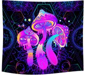 Neon Art Mushroom Blacklight Tapestry-Transform Your Space with Artful Glow Under Ultraviolet Light.Perfect Wall Hanging Décor