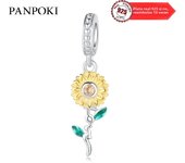 Genuine 925 Sterling Silver Sunflower Beads Charm Pendant Fit Original Bracelet Bangle Women Diy Fine Jewelry Evening Party Gift