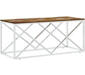 vidaXL Mesa de centro acero inoxidable y madera maciza reciclada Plateado, Dorado, Plateado y marrón claro Mesita de Salón o Comedor o Auxiliar Mesa de Café Meuble Salón