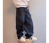 Men Loose Wide Leg Leopard Graphic Jeans Male Classic American Vintage Denim Pants Youth Popular Daily Streetwear Denim Trousers
