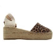 MACARENA JAVA30LE Sandalia con cuña de esparto,cordones al tobillo,suela de goma,piel,leopardo,planta de gel,yute, para señora