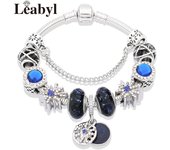Classic Royal Blue Crystal Star Moon Beads Bracelet Dark Blue Enamel Murano Pendant Charm Bracelet & Bangle Mix Style Jewelry
