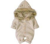 Classic Solid Color Long Sleeve Knit Acrylic Fluffy Hooded Baby Boys & Girls Rompers Soft Newborn Onesie Infant Pajama Clothes