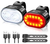 Juego de luces de bicicleta, potente Kit de luz de bicicleta LED, luz de bicicleta IPX5 impermeable USB recargable luces de bicicleta, luz de bicicleta de carretera delantera y trasera para hombres y mujeres niños 4/6 modos