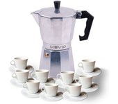 Muvip mv0602 cafetera de aluminio - capacidad 9 tazas - mango ergonomico - antiadherente - apta para placas electricas, vitroceramicas y gas - color aluminio