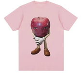 Kaos katun kualitas tinggi pria, T-shirt atasan lengan pendek kasual Retro Apple dengan wajah Meme uniseks