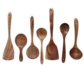 Cuchara sopera de mango largo de teca, colador de madera, espátula antiadherente para ollas, utensilios de cocina de madera de acacia, espátula de madera, cuchara pequeña de madera para arroz, cuchara para fideos