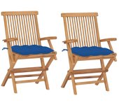 vidaXL Sillas de jardín 2 uds madera maciza de teca con cojines