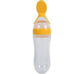 Biberón de silicona para bebés y niños pequeños, 90mL, con cuchara, alimentador exprimidor de cereales y alimentos frescos (amarillo)