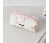 Korean Bow Pencil Case With Cream-Colored Girly Bow Student Stationery Storage Bag Quilted Pencil Pouch For School