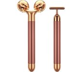 Beauty Bar 2-in-1 24k Golden Pulse Facial Face Massager, Electric 3D Roller and T Shape Arm Eye Nose Head Massager Facial Roller Massager Kit Skin Care Tools