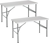 THINIA HOME - Mesa Plegable Portátil para Camping 122cm, Resina, Uso Interior y Exterior, Jardín, Terraza, Eventos y Celebraciones, Catering, Diseño Maleta, Asa de Transporte, Ligera, Blanco, Pack 2