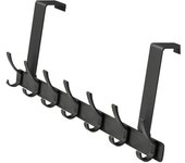 Perchero de almacenamiento para puerta trasera de baño, gancho negro para dormitorio, 7 ganchos
