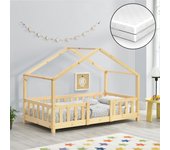 Cama para niños Treviolo forma de casa pino con colchón ortopédico 70x140 cm - natural [en.casa][neu.haus]