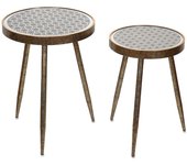 Juego de 2 Mesas Auxiliares con Top de Espejo Decorado Rombos Bombay - Metal y Cristal - Medidas 45 61 45 - Presume de Casa
