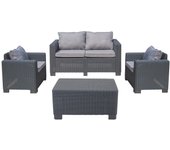 7H SEVEN HOUSE - Conjunto de Jardín Exterior Menorca, Polipropileno, Incluye 1 Mesa, 2 Sillones, 1 Sofá Biplaza y Cojines, Para 4 Personas, Diseño Moderno, Protección UV, Antracita