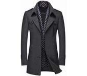 Thickened men's wool tweed trench coat scarf collar medium-length tweed coat coat men's clothing