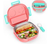 Fiambrera de acero inoxidable para niños, juego completo de almuerzo con cubiertos portátiles