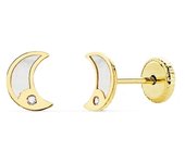 Pendientes Inmaculada Romero Oro 18k Niña Luna Circonita Tuerca