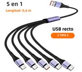 66W USB-A 5-in-1 super fast charging mobile phone USB-A charging cable For iPhone Huawei Samsung Xiaomi data cable