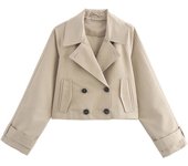 TRAF Women's British style double-breasted long-sleeved jacket autumn and winter new trench coat style suit collar short jacket