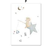 Boho Space Rocket Bear Rabbit Hedgehog Bee Flowers Nursery Posters Wall Art Print Canvas Painting Baby Kids Room Home Decoration