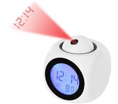 Reloj de proyección digital Reloj despertador LED silencioso 12/24 h Reloj despertador de proyección en el techo Control de voz Hora Temperatura Pantalla Posponer alarma Reloj despertador digital (blanco)