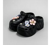 New Fashionable Pink and Purple Flower High Heeled Imitation Leather Pattern Clogs X8809