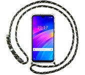 Tumundosmartphone Funda Colgante Transparente para Xiaomi Redmi 7 con Cordon Verde / Dorado