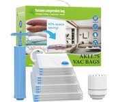 Bolsas de almacenamiento al vacío con bomba de Aire Eléctrica, paquete de 12 Bolsas de almacenamiento de Espacio (3 Jumbo, 3 grandes, 3 medianas, 3 pequeñas)