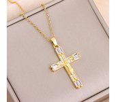 New Bohemia Retro Colorful Zircon Crystal Jesus Cross Pendant Necklaces For Women Vintage Punk Style Female Neck Chain Jewelry