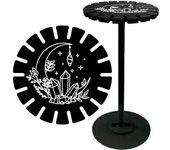 Soporte de péndulo de madera con forma de luna, rueda de adivinación de cristal, soporte de exhibición negro, estante organizador de cosas de bruja de Roma vintage con soporte para el hogar, mesa, collar, piedra