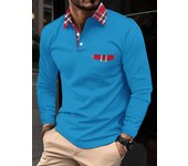 Spring and Autumn Classic Men's Red Checkered Pocket Collar Button Long Sleeve Polo Shirt Men's Sports and Leisure Polo Shirt
