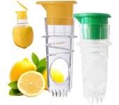 Exprimidor de limón mini, exprimidor manual de limón con tapa de rosca y filtro incorporado, exprimidor de cítricos de naranja, exprimidor de lima para cócteles y bebidas (2 unidades)