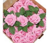 25pcs Artificial Flower Red Rose Real Looking Fake Roses w/Stem Bouquets for Valentines Day Party Wedding DIY Decoration